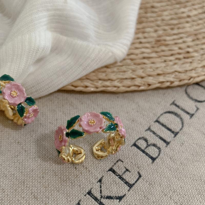 Enamel French Stunning Rose Adjustable Ring For Women Fashionable Copper Jewelry For Occasions All