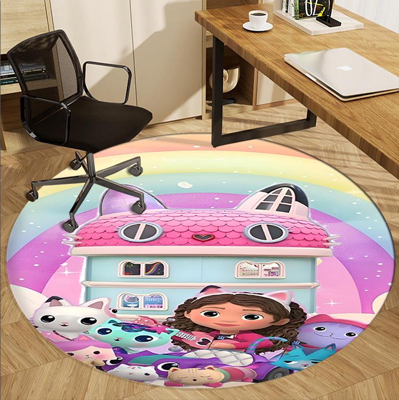 Gabby's Dollhouse Pattern Round Rug, Indoor/Outdoor Mat, for Picnic, Gameroom, Bedroom, Office, Living Room, Home Decor Carpet, Birthday Gift
