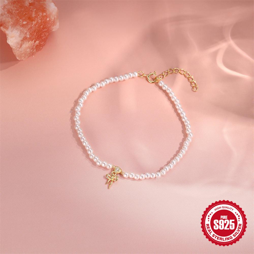Pearl Love Rose Bow Niche Design Classic Fashion Mother'S Day Exquisite Bracelet S925 Sterling Silver
