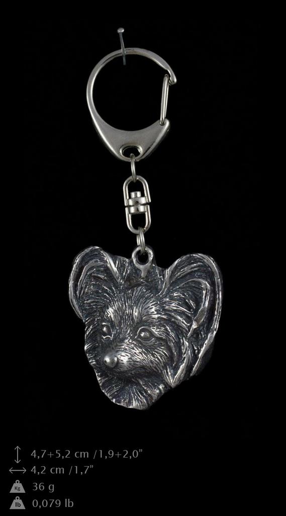 Papillon, Continental Toy Spaniel, Butterfly dog ​​- Postříbřená klíčenka s pejskem, ozdoba na kabelku, přívěsek na batoh značky Art-Dog