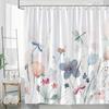 1 Piece Pastel Floral Shower Curtain - Green Dragonfly and Butterfly Pattern, Machine Washable, Polyester, Bathroom