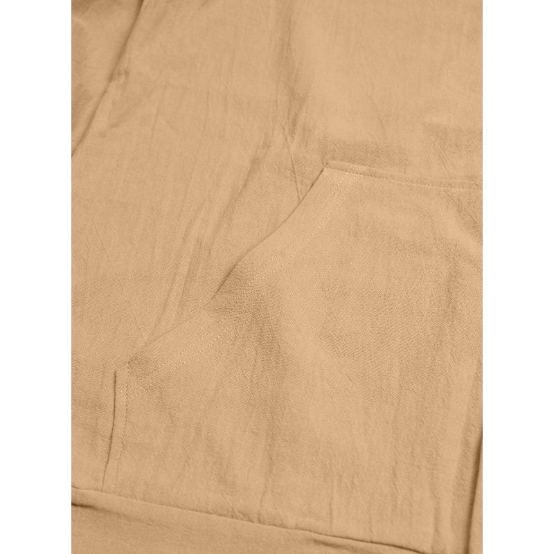 Herren Frühling Herbst Button-Down-Hemd, Lockere Baumwoll-Leinen Kapuzenjacke Langarm, Einfache Lässige Strand-Oberbekleidung