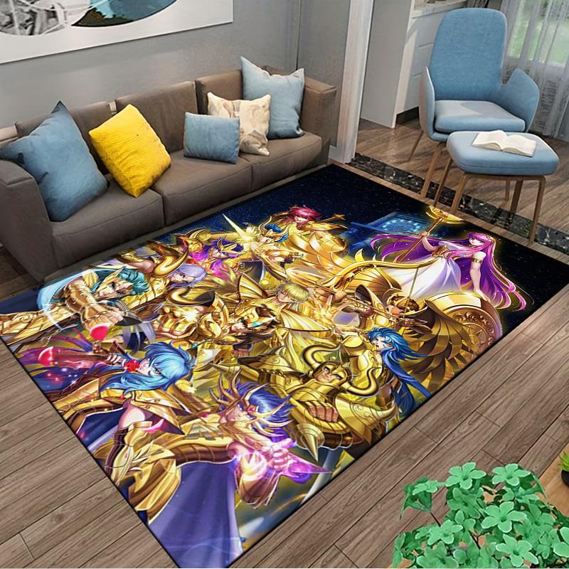 Anime-Style Carpet Golden Warriors with Fantasy Characters Design Suitable for use as an anti-slip for living room bedroom sofas