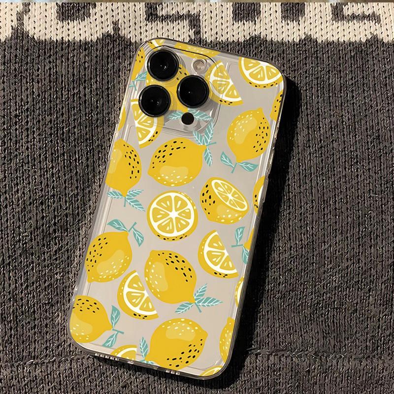 

Phone Case For iPhone 17 Air 16 16E 15 14 13 12 11 Pro Max 15 16 15 Plus Luxury Fashion Lemon Flower Pattern Transparent Cover iPhone XS