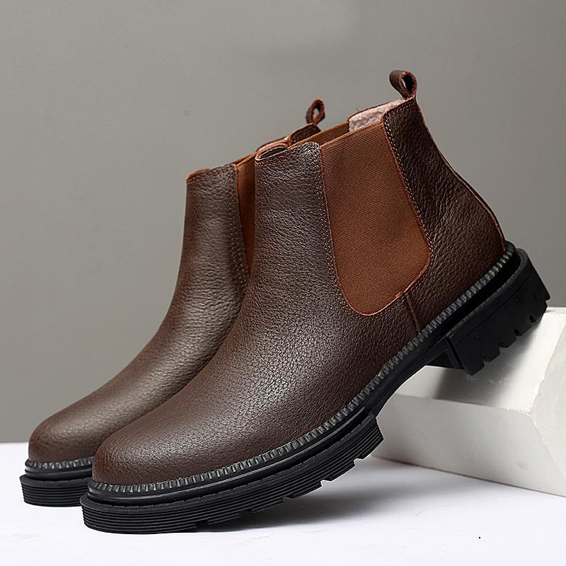 Fashion Autumn Winter Warm Mens High Top Shoes Genuine Leather Snow Ankle Boots Anti Slip Male Chelsea Boots Luxury Men Business Botas