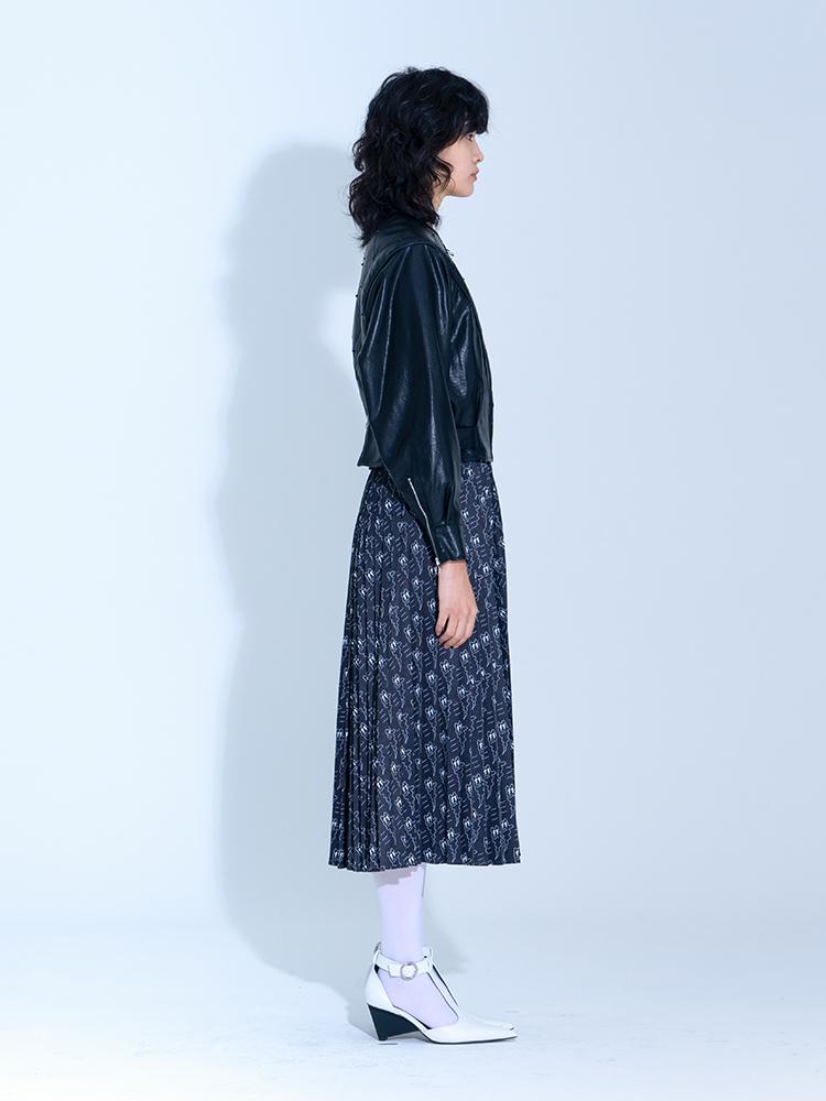 Vegan Tiger Black Pleated Accordion Skirt