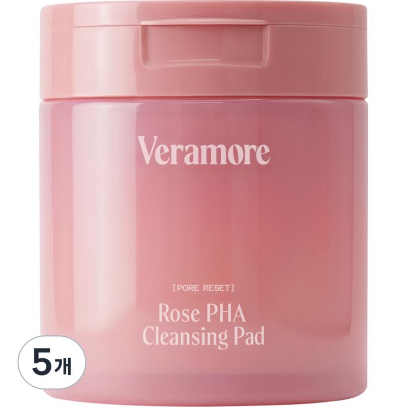 Veramore Rose PHA No-Wash Eye Remover Cleansing Pads, 70 Pads, 5 Pcs
