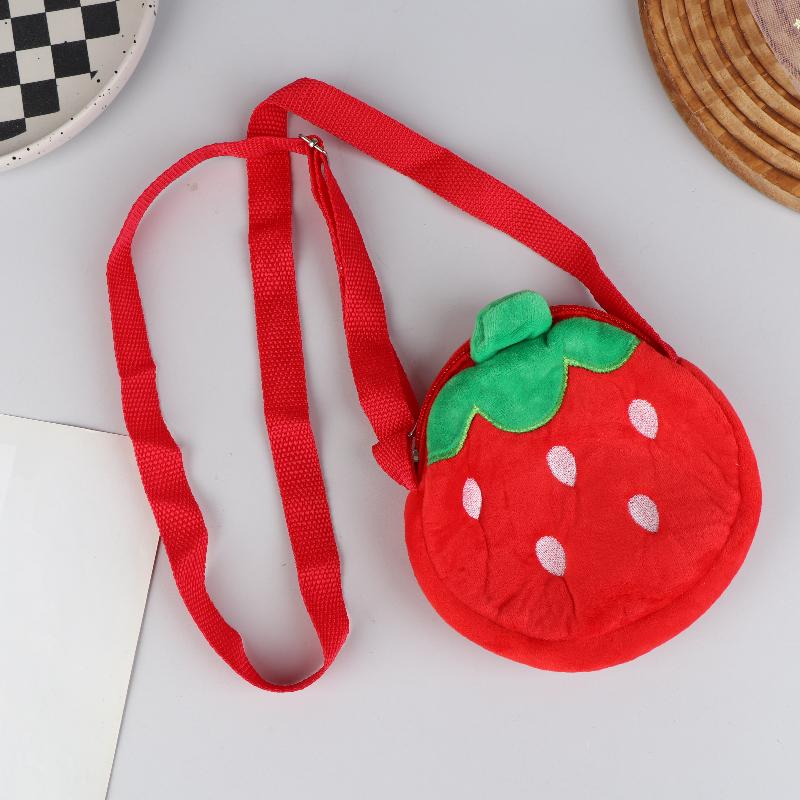 Cartoon Strawberry Plush Crossbody Bag Cute Strawberry Shoulder Bag Phone Bag Coin Pouch Wallet For Kid Adults Gift