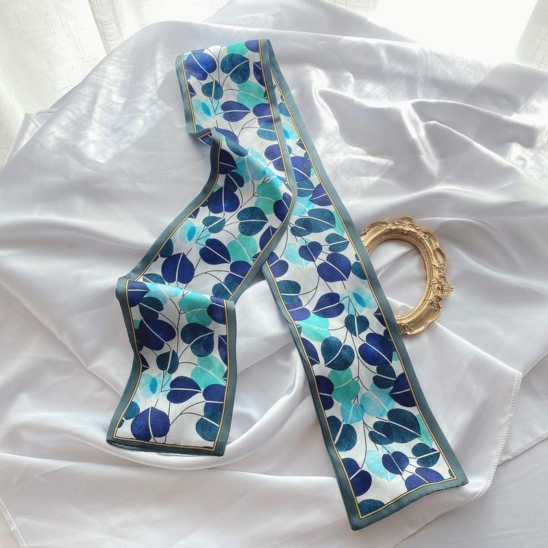 Print Flower Small Scarf For Women Handle Bag Ribbons Fashion Head Scarf Small Long Skinny Scarves Headbands