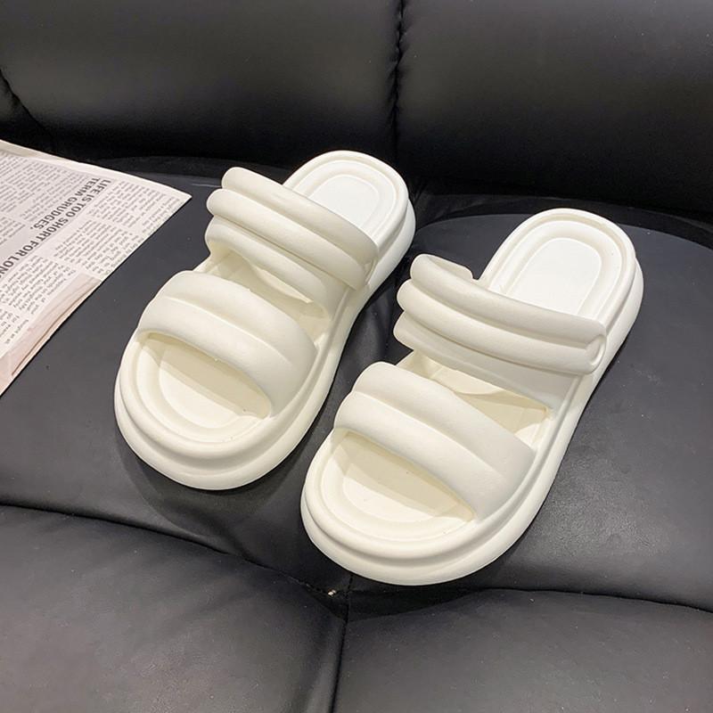 Stylish Women's Thick Sole Slippers Summer Casual One Strap Beach Sandals Available In Black And White