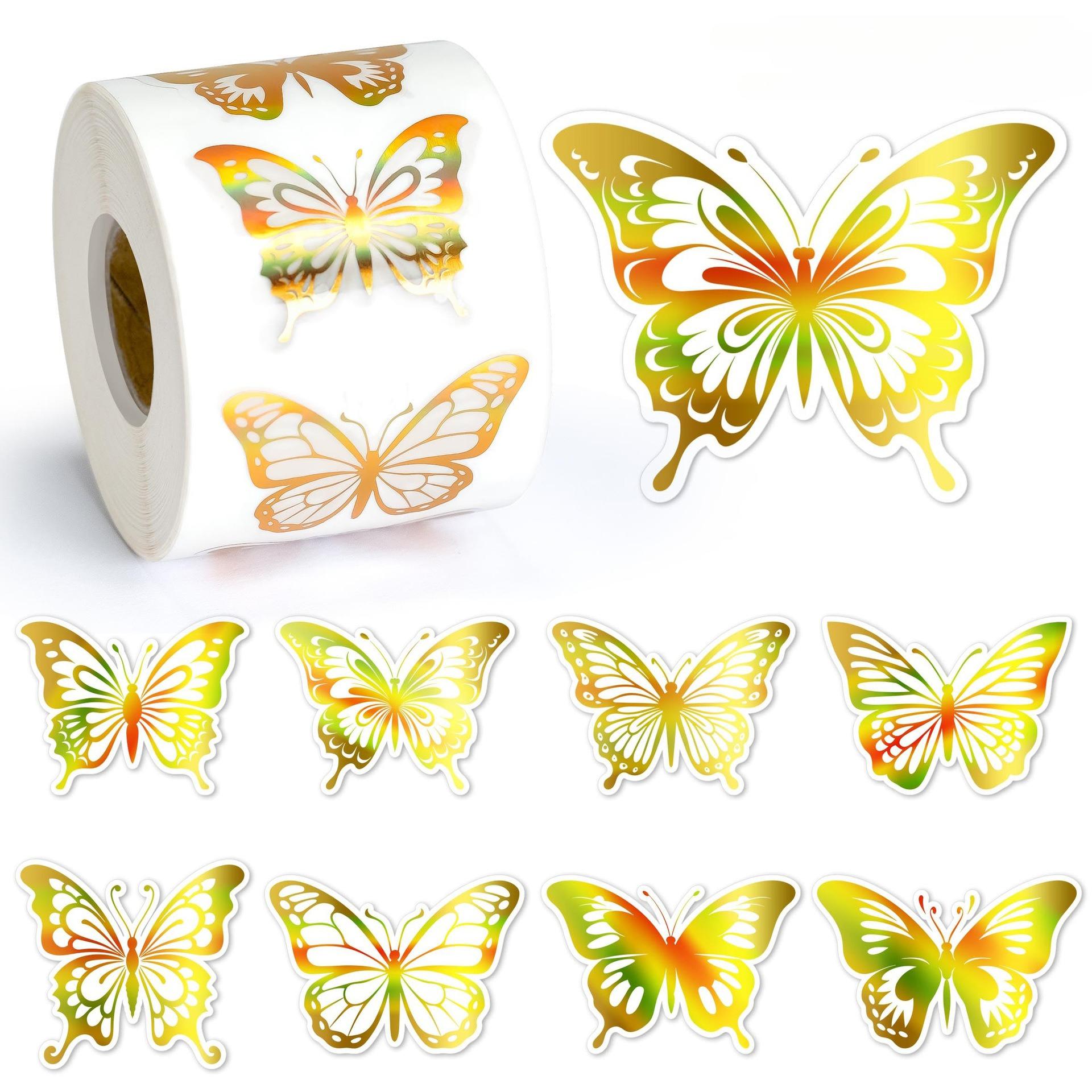 

500pcs/roll Golden Butterfly Stickers for Party Gift Wrapping, Scrapbooking, and Stationery, Craft Supplies, Vintage Stickers