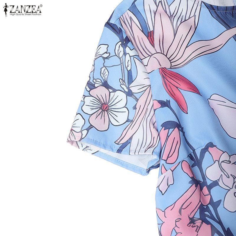 ZANZEA Women Summer Casual Round Neck Short Sleeve Boho Floral Print Dress
