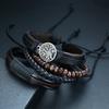 4pcs Braided Leather Bracelets For Men Vintage Life Tree Charm Wood Beads Ethnic Wristband Gift For Dad Boyfriend