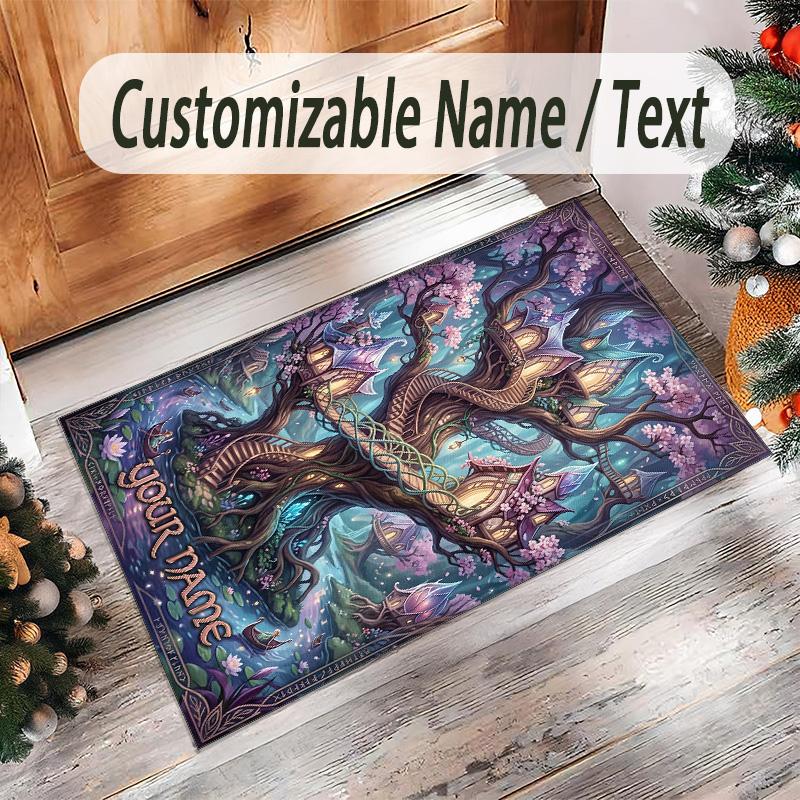 Forest Theme Crystal Velvet Floor Rug Personalized Custom Name Text Warm Carpet Home Decoration