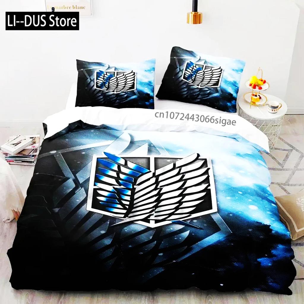 Anime Attack On Titan Logo Bedding Set Boys Girls Twin Queen King Size Duvet Cover Pillowcase Bed Boys Adult Home Textileextile