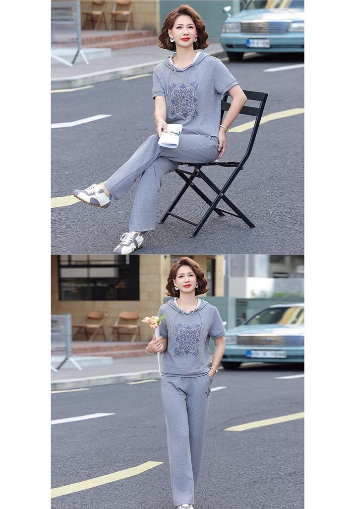 Summer Sportswear Set for Women Aged 40-50: Short-Sleeve T-Shirt & Casual Two-Piece Outfit