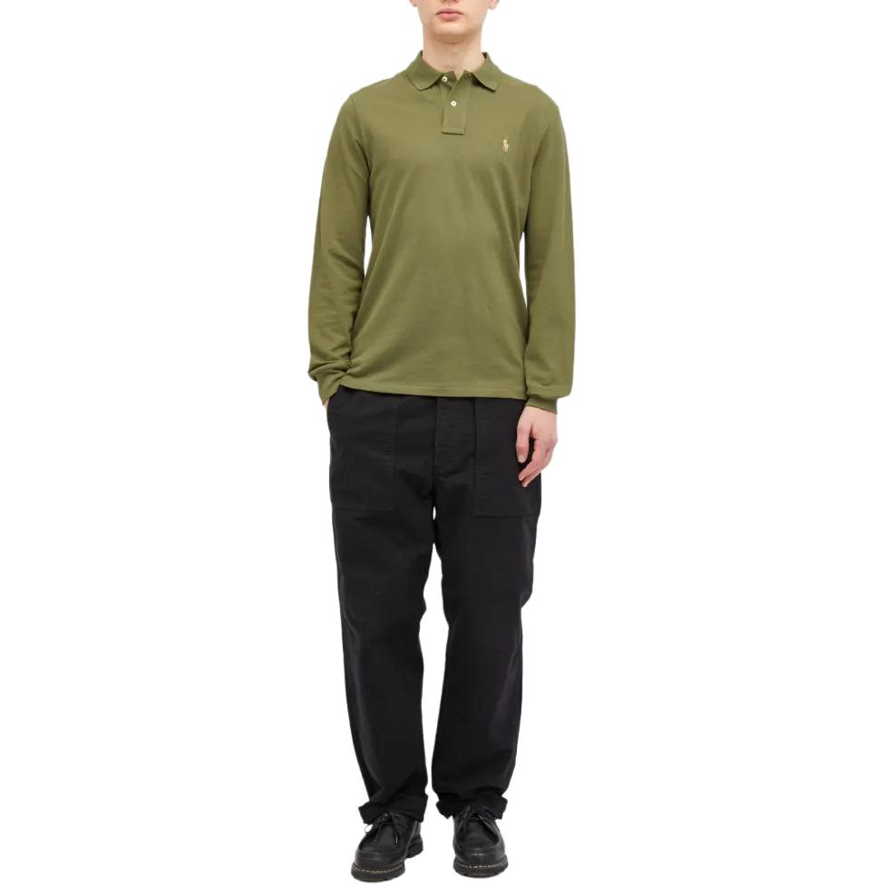Polo Ralph Lauren Solid Color Knitted Slim Fit Button Long Sleeve Polo Shirt Men Tops Green 710680790-115