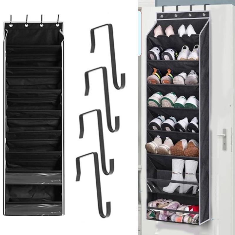 Versatile 8 Level Over Door Shoe Holder Footwear Hanger with Large Pocket Space Saving Shoe Organizer for Closet