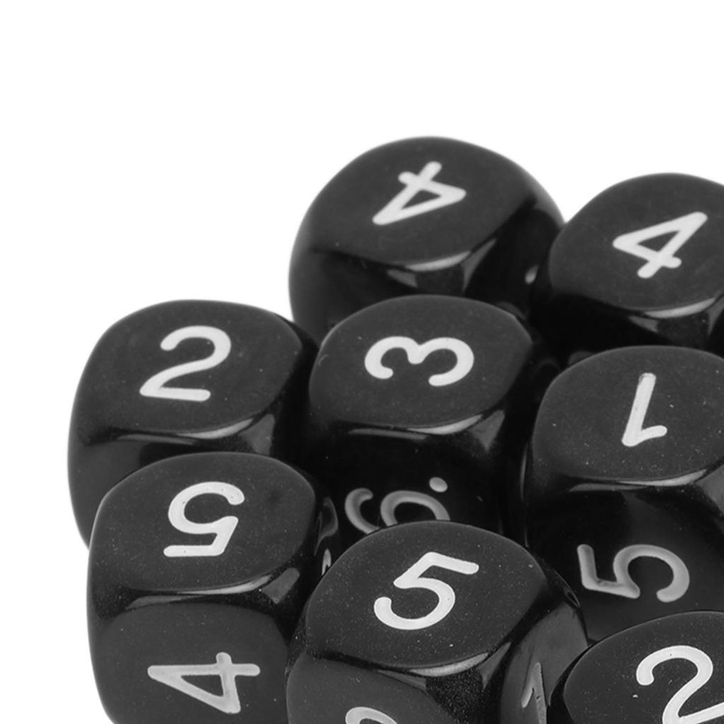 20PCS 6 Sided Number Dice Plastic 16mm Round Corner Polyhedral Dice Set for Numeral Teaching Board Games Black
