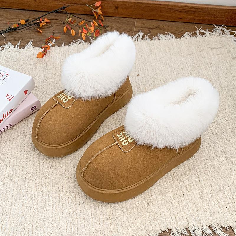 

Thick-soled snow boots women s new winter velvet matte leather low-top big-head warm fluffy cotton shoes 35