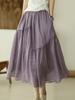 Johnature Women Patchwork Vintage Skirts Elastic Waist Solid Color High Quality Cloths Soft Women A-Line Skirts