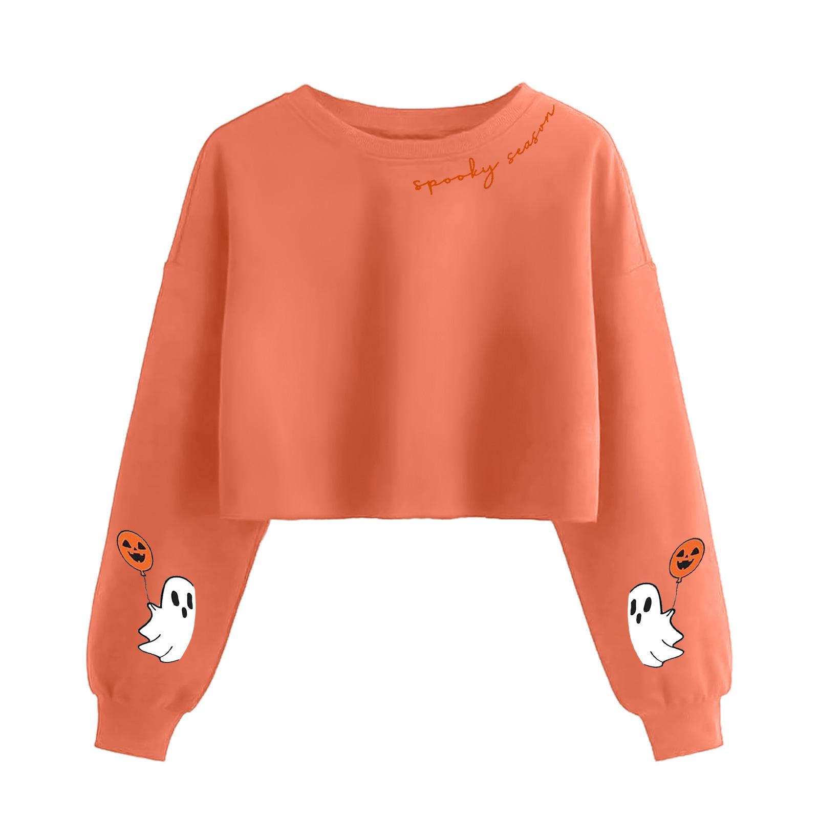 

Женский модный пуловер с длинными рукавами и жутким принтом на Хэллоуин, открывающий живот S шафрановый