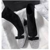 Sequin Booties Women's Fashion Square Toe Bow Paneled Non-Slip Wear-Resistant Skinny Boots