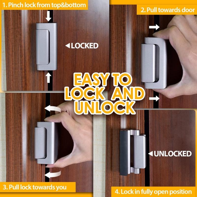 Upgrade Home Security Door Lock Childproof Door Reinforcement Lock with 3 Inch Stop Child Night Locks for Inward Swinging Door