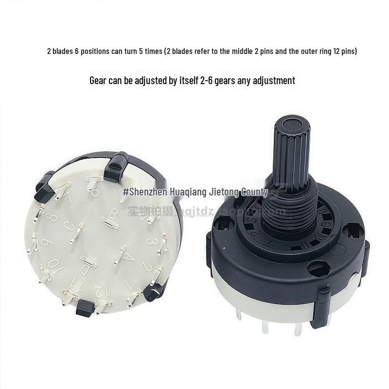 RS26 Rotary Band Switch: 1 Pole 12 Positions, 360° Infinite Rotation; Adjustable: 2 Poles 6 Positions, 3 Poles 4 Positions, 4 Poles 3 Positions.