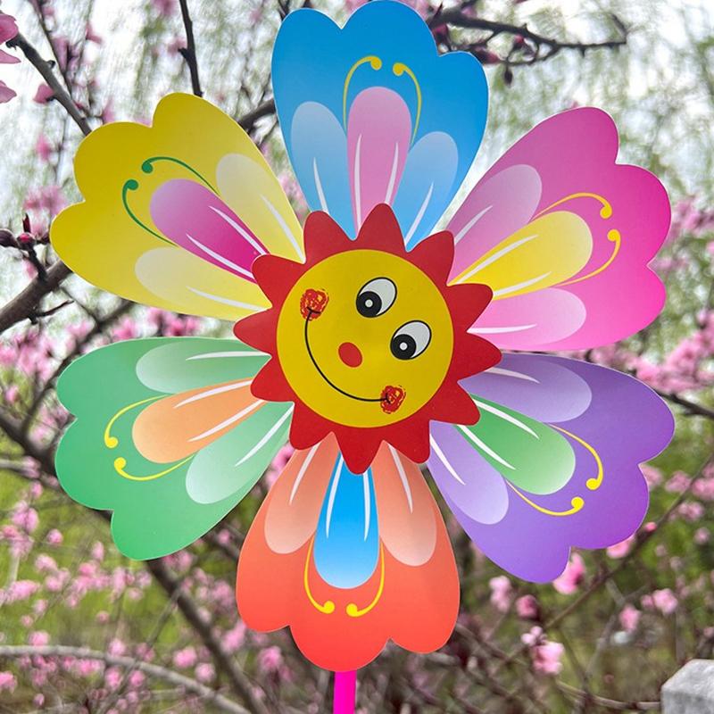 1Pcs Cartoon Flower Shaped Insect Handheld Windmill Home Garden Decoration Wind Spinner Whirligig Yard Decor Outdoor Kid Toy