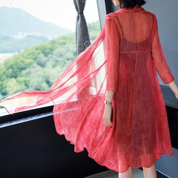 Spring/Summer women Long Chiffon Blouse Plus Size Sunscreen Open Front Sunscreen Shawl Jacket