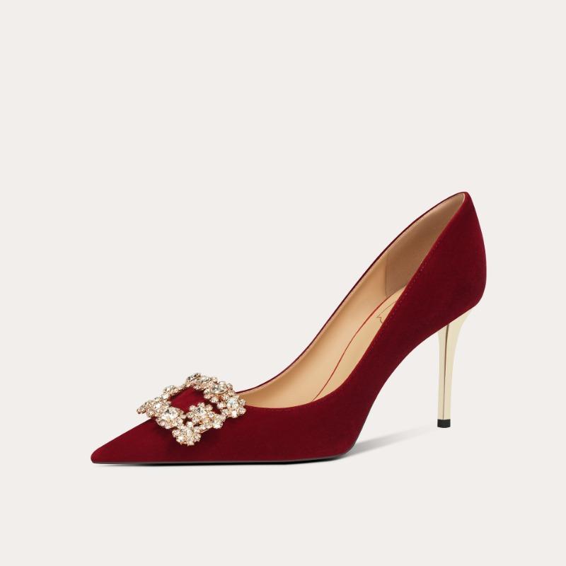 

Xiuhe wedding shoes bride shoes new Chinese wedding dress two wear wedding toast not tired feet red sheepskin high heels 39