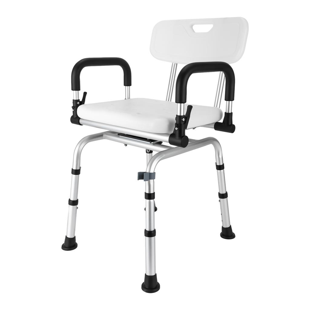 360° Rotating Shower Chair with Armrests and Backrest, Height-Adjustable Rotatable Shower Stool, Shower Chair