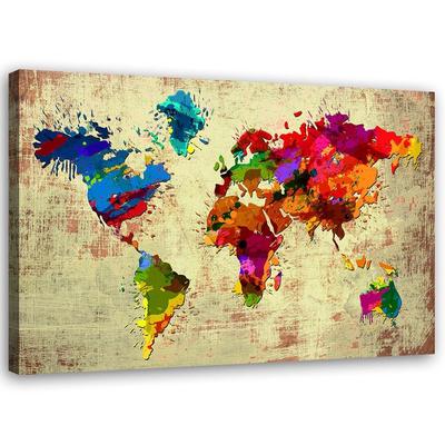 Impression sur toile, Carte du monde en couleur