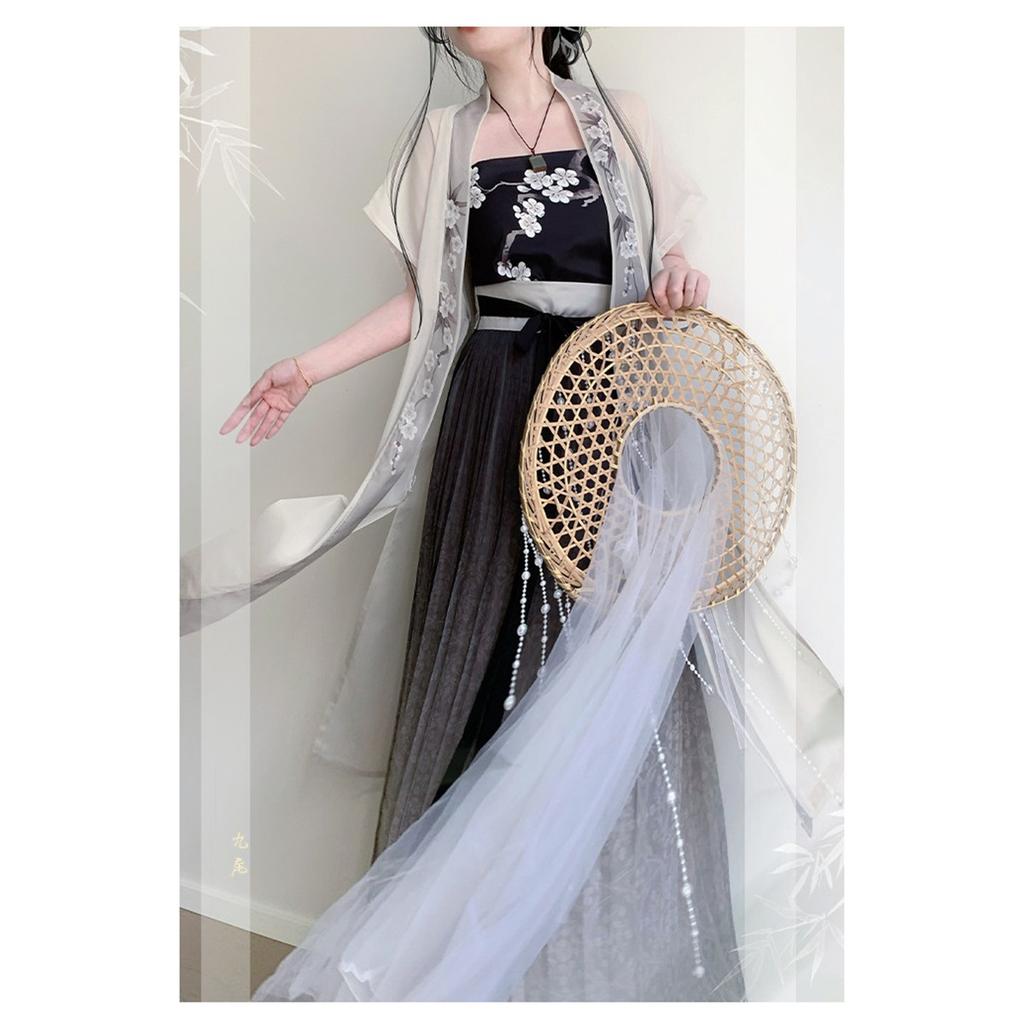Chinese Song Dynasty Style Hanfu For Women Short-sleeved Waist-length Pleated Skirt Daily Commuting Suit
