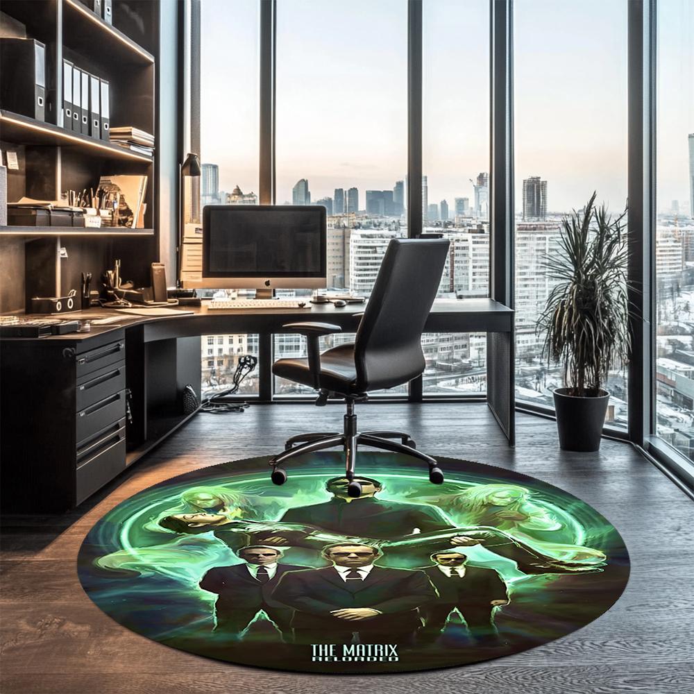 Matrix Printed Round Rug Carpet Chair Rug Area Rug Entryway Doormats,for Office Chair Living Room Bedroom Kitchen Room.