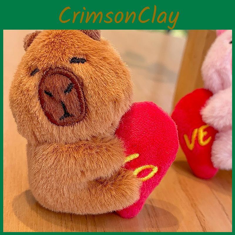 Loveable Capybara Plush Keychain Cute Cartoon Heart Key Tag Magnetic Closure Kid