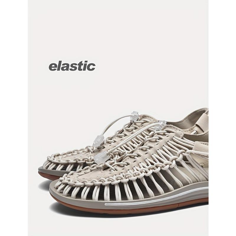 Men's Knitted Closed Toe Summer Sandals, Breathable and Non Slip Shoes with Elastic Shoelaces, Suitable for Outdoor Leisure, Spring and Summer Wear