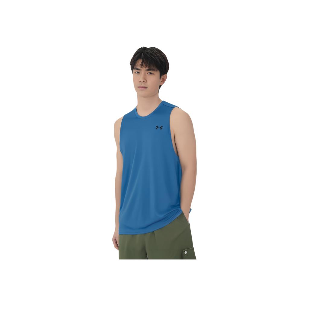 Under Armour Logo Pattern Loose Fit Quick-Dry Soft Sweat-Wicking Sleeveless Tank Top Men tank tops Blue 1382795-406