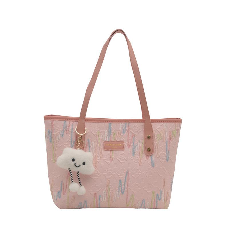 Popular large-capacity zipper bag women's new simple big bag cute texture commuter tote bag shoulder bag