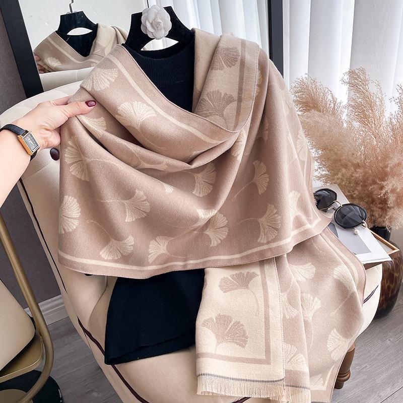 Luxury Winter Cashmere Scarf Women Leafage Print Warm Pashmina Blanket Poncho Scarves Female Shawl Wraps Thick Foulard Bufanda
