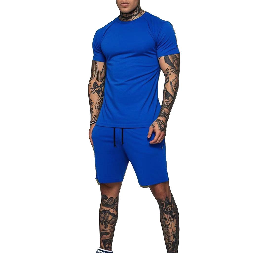 Men's Summer Quick-Dry T-shirt & Shorts Set - Solid Color Activewear for Running and Fitness