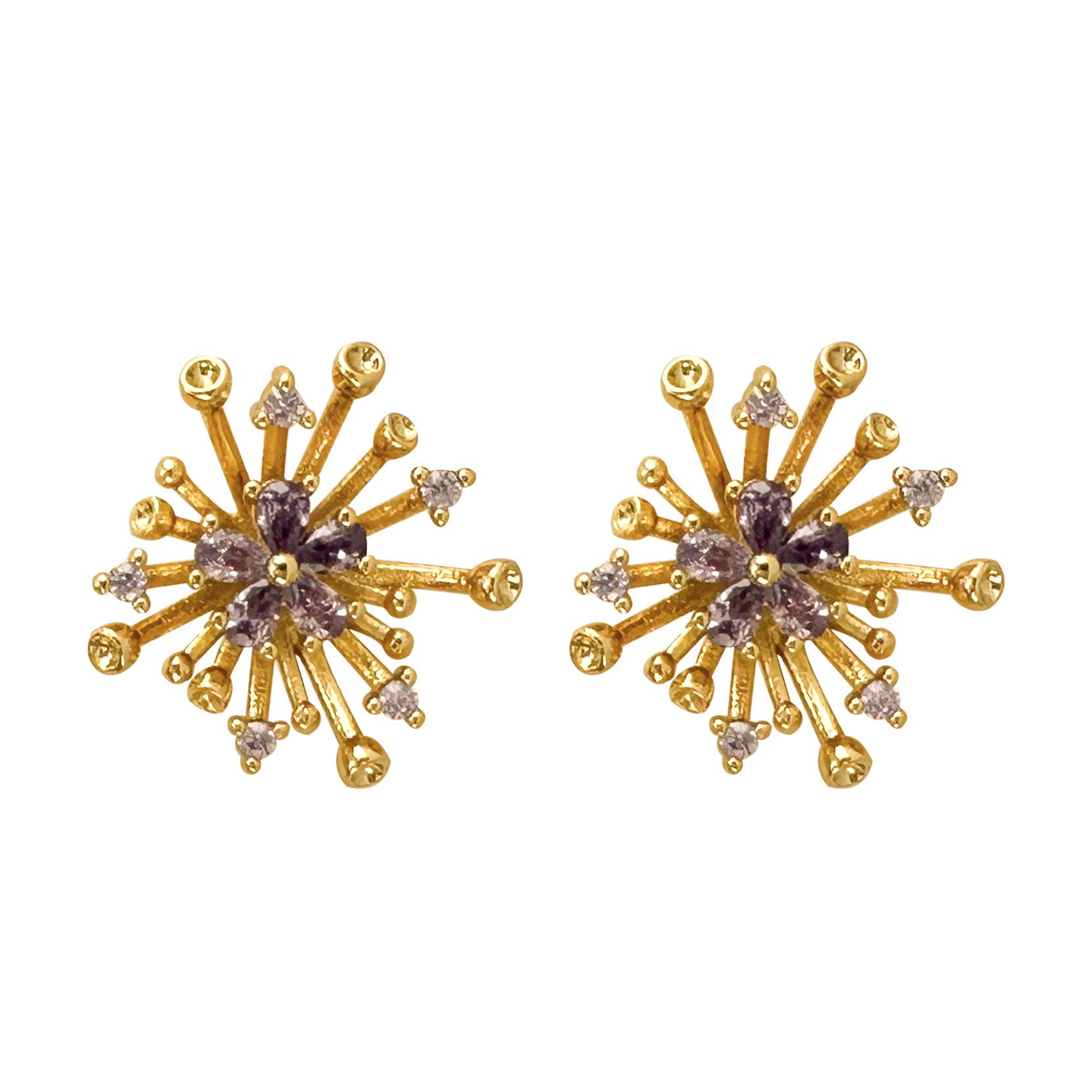 

25th Anniversary Zircon Flower Studs: Micro-Paved Luxury 925 Silver Earrings