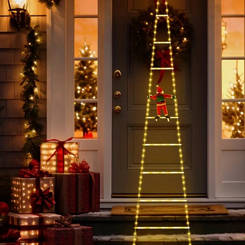 

1.7m/3m LED Christmas Santa Climbing Ladder Lights Outdoor 3m Christmas Decorative Ladder Track Light with Santa Claus Xmas 2025 1.7M length