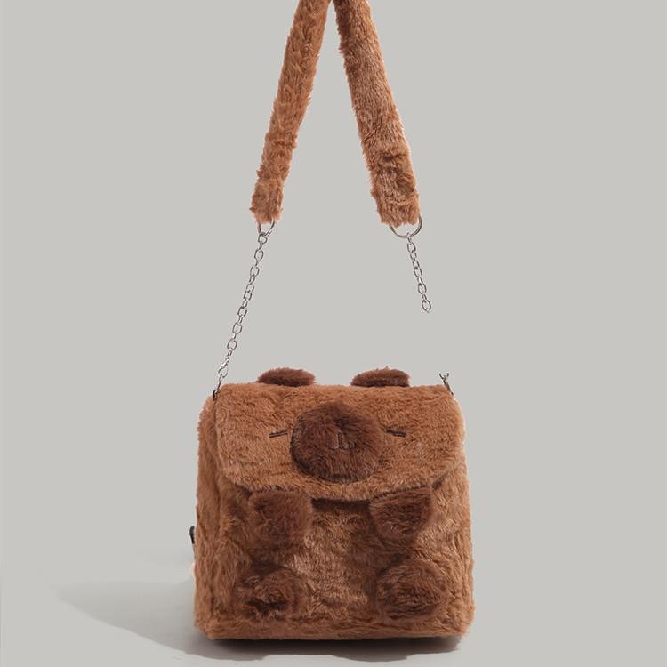Autumn Winter Cute Capybara Plush Backpack for Women 2024 New Commuter Multifunctional Single Shoulder Crossbody Small Backpack