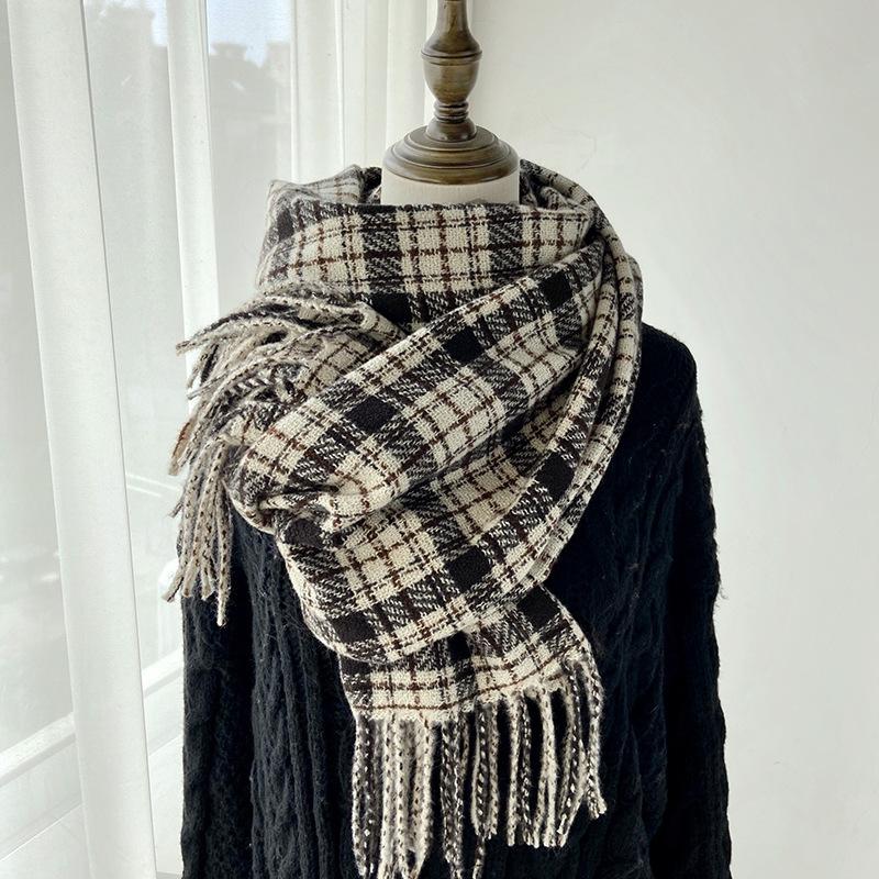 Retro Fashion Winter Women Men Knitted Scarf Headscarf Casual Preppy Plaid Tassel Scarve Lady Mujer Wrap Shawl Unisex Korean New