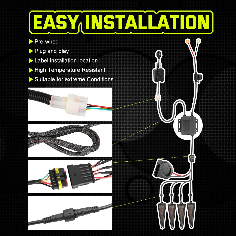 For Polaris Ranger XP General UTV Turn Signal Kit w/110D Horn Triangle Flowing Street Legal ATV Blinker Kits Column Lever Switch