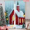2pcs 2D Flat Printing Merry Christmas Popular Party Window Curtains Festive Red Church with Snow Scenery Versatile Polyester