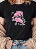 Unisexs Cute Pink Dolphin Graphic Tshirt Ocean Animal Print Casual Crewneck Short Sleeve For Daily Wear Vacation