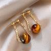 Silver Needle Explosive Tiger's Eye Stone Pendant Earrings Maillard Retro Temperament Versatile Earrings Light Luxury Premium Earrings Women
